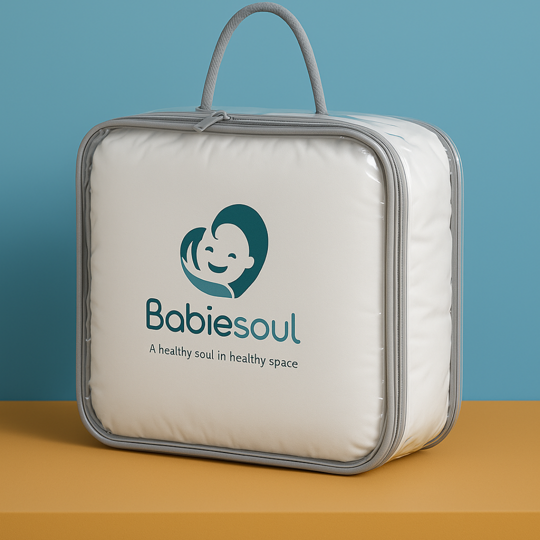 Babiesoul baby nest sleep pod packed in white zippered carrying case with gray handle